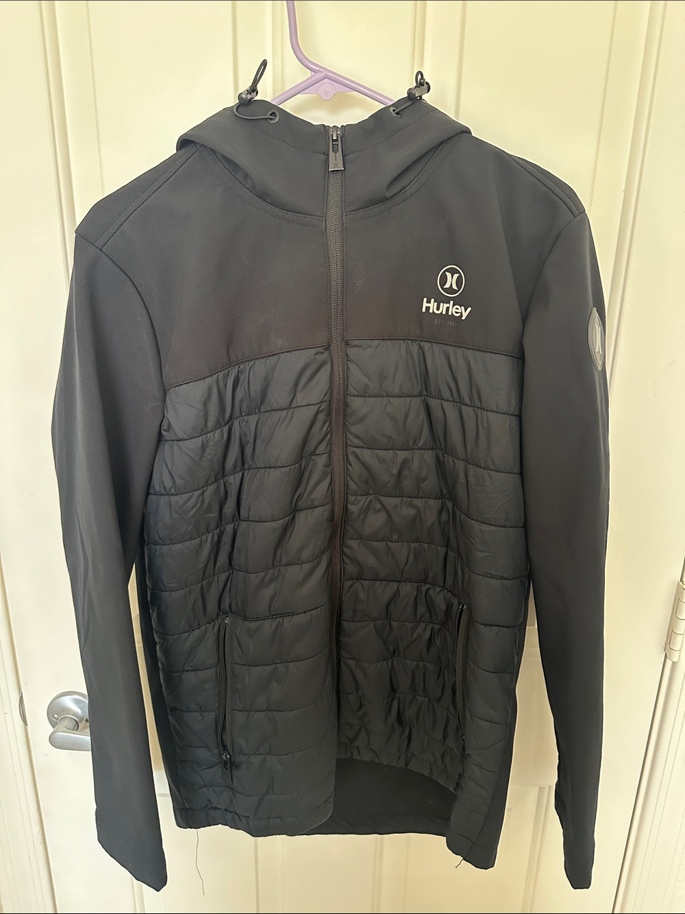 Hurley Black Quilted Hooded Puffer Jacket